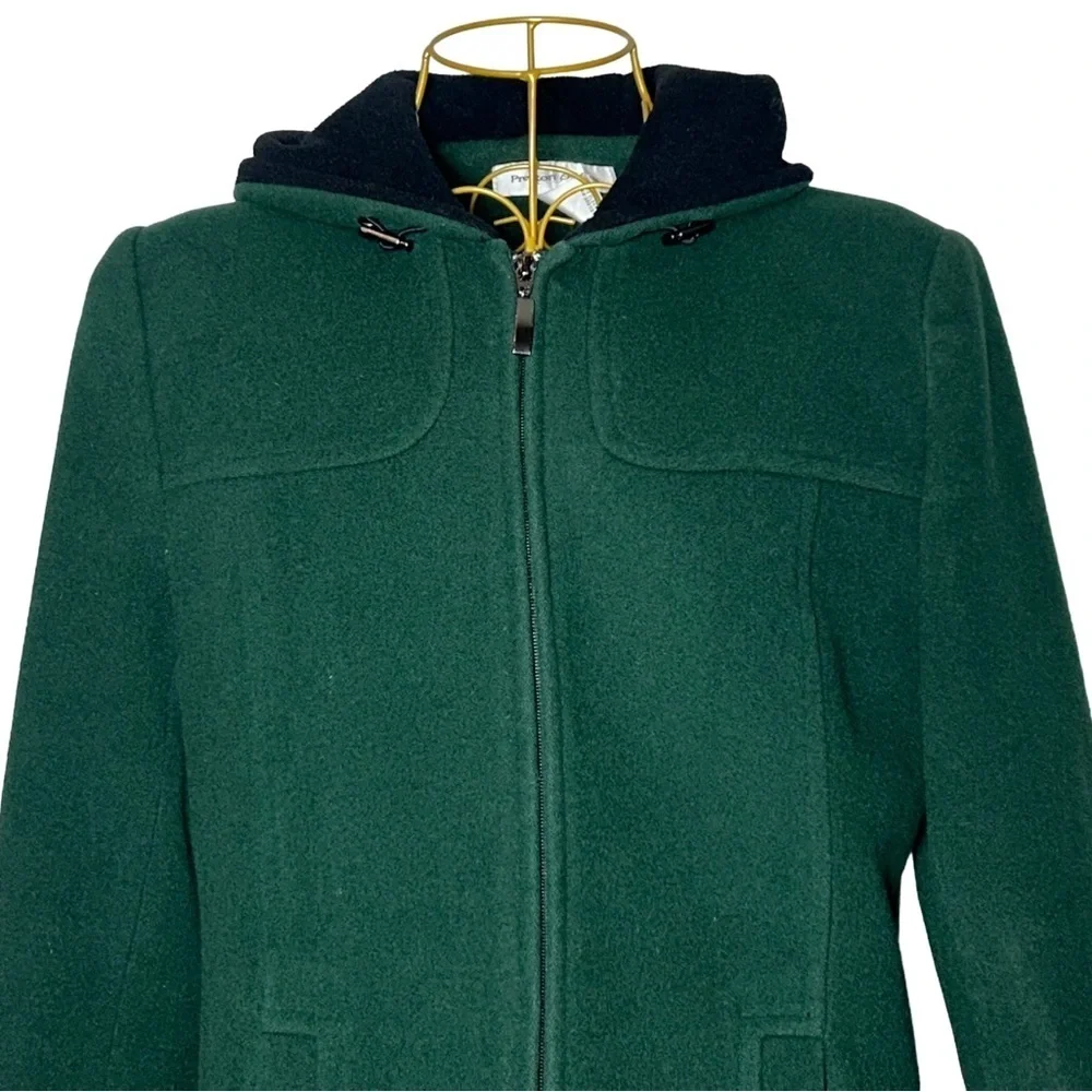 Preston & York Wool Coat in Rich Green with Pockets, Full Zip, & Hood, Small - Picture 10 of 15